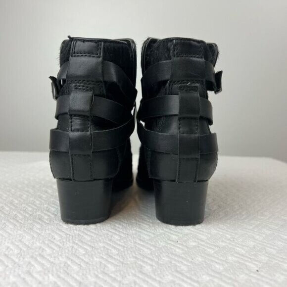 Matiko Boots Womens 6.5 Slip On Buckle Strap Ankle Bootie Black Fur Calf Heels - Picture 4 of 15